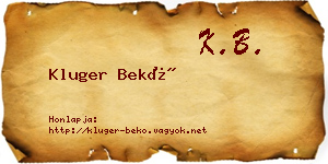 Kluger Bekő névjegykártya